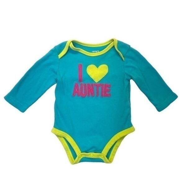 Carter’s I Heart Auntie Onesie Size 3 Months teal long sleeve embroidered - Picture 1 of 7